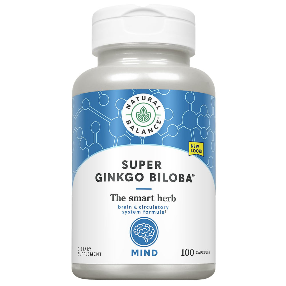 Natural Balance Super Ginkgo Biloba Plus bottle on desk signaling focus support for daily tasks