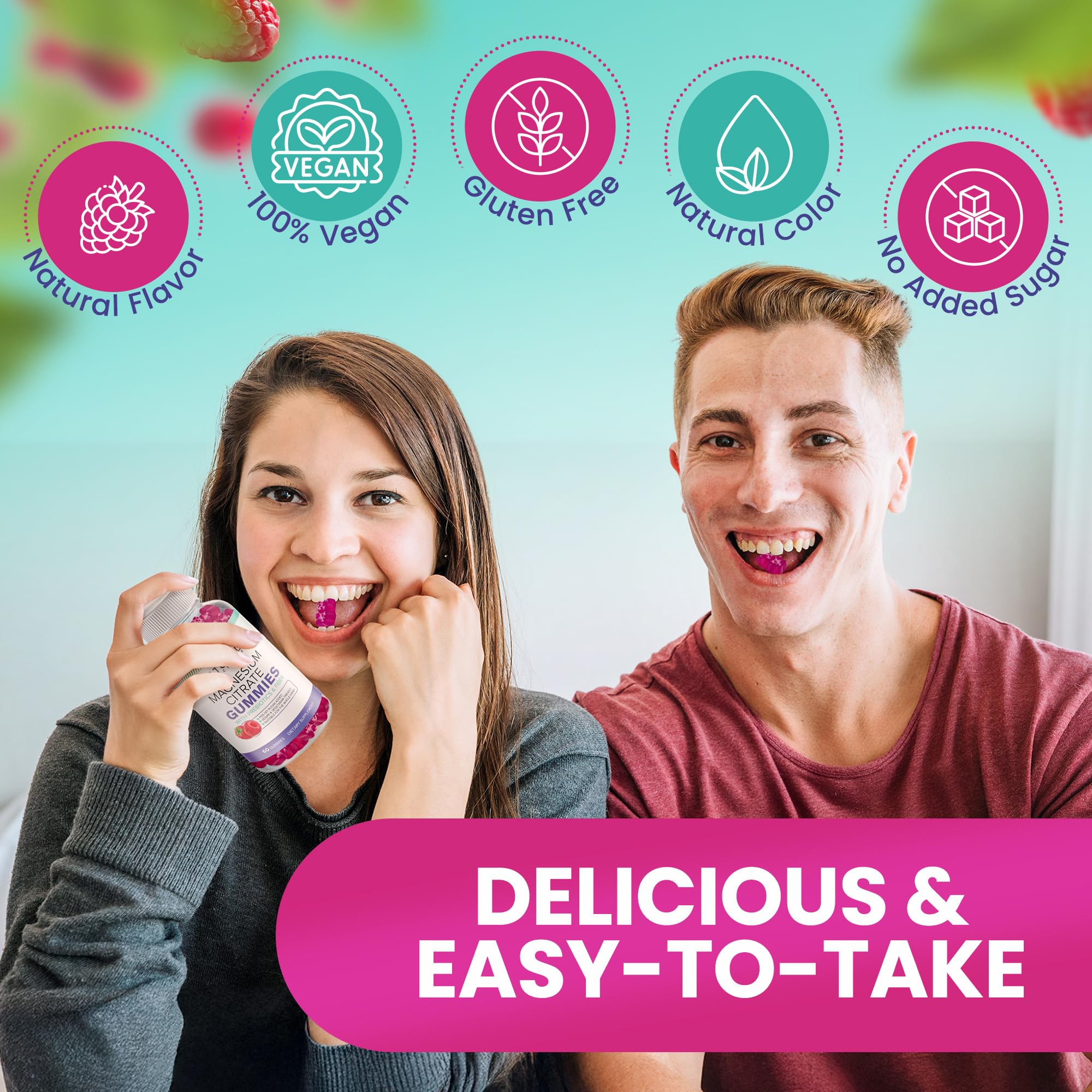 Natural BioScience magnesium gummies with glass of water, ideal for a simple nightly routine.