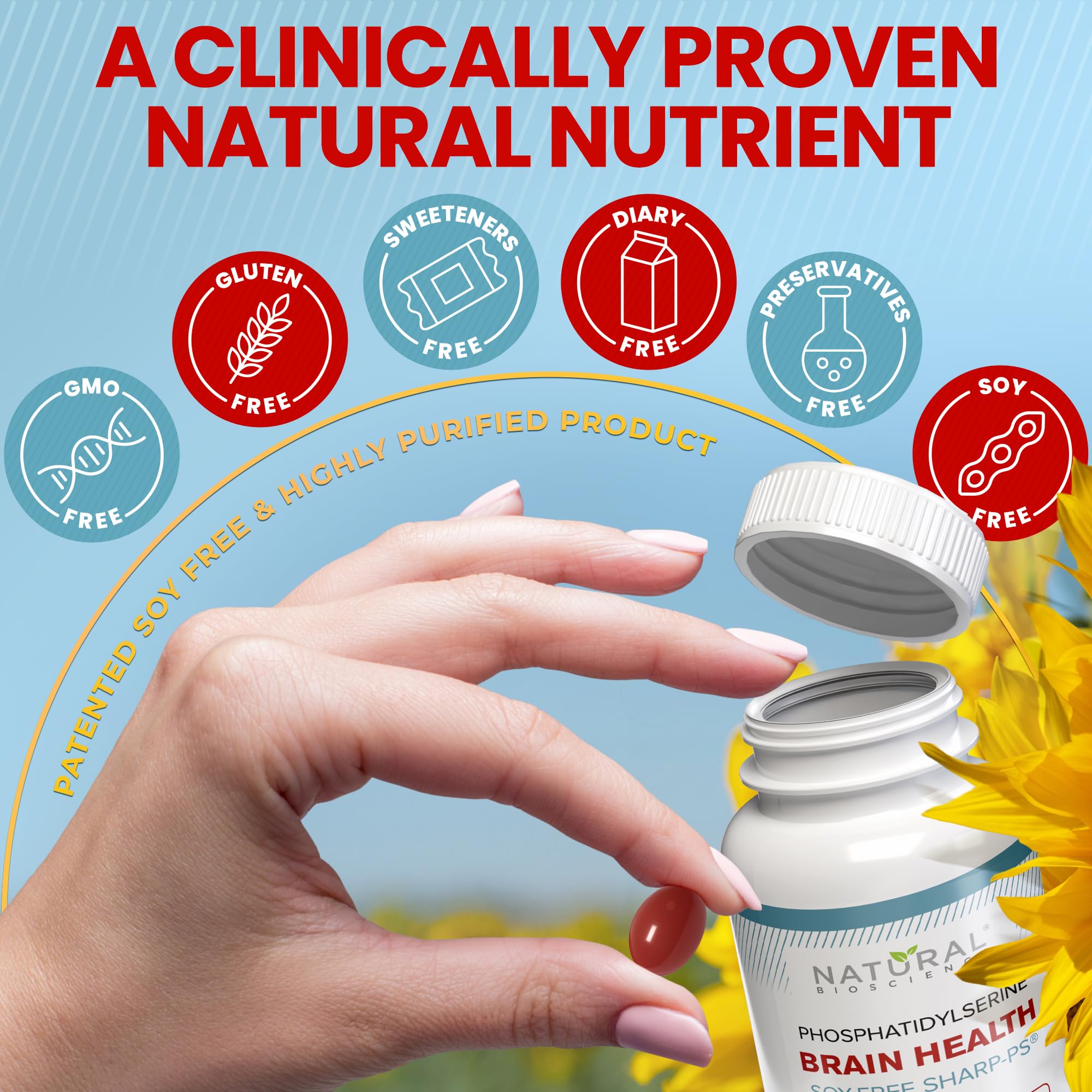 Natural BioScience PS100 ingredients list highlights soy-free, non-GMO design for clean supplements.
