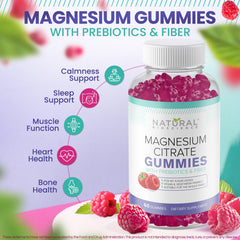 Natural BioScience sugar-free magnesium gummies for kids and adults supporting a calming routine.