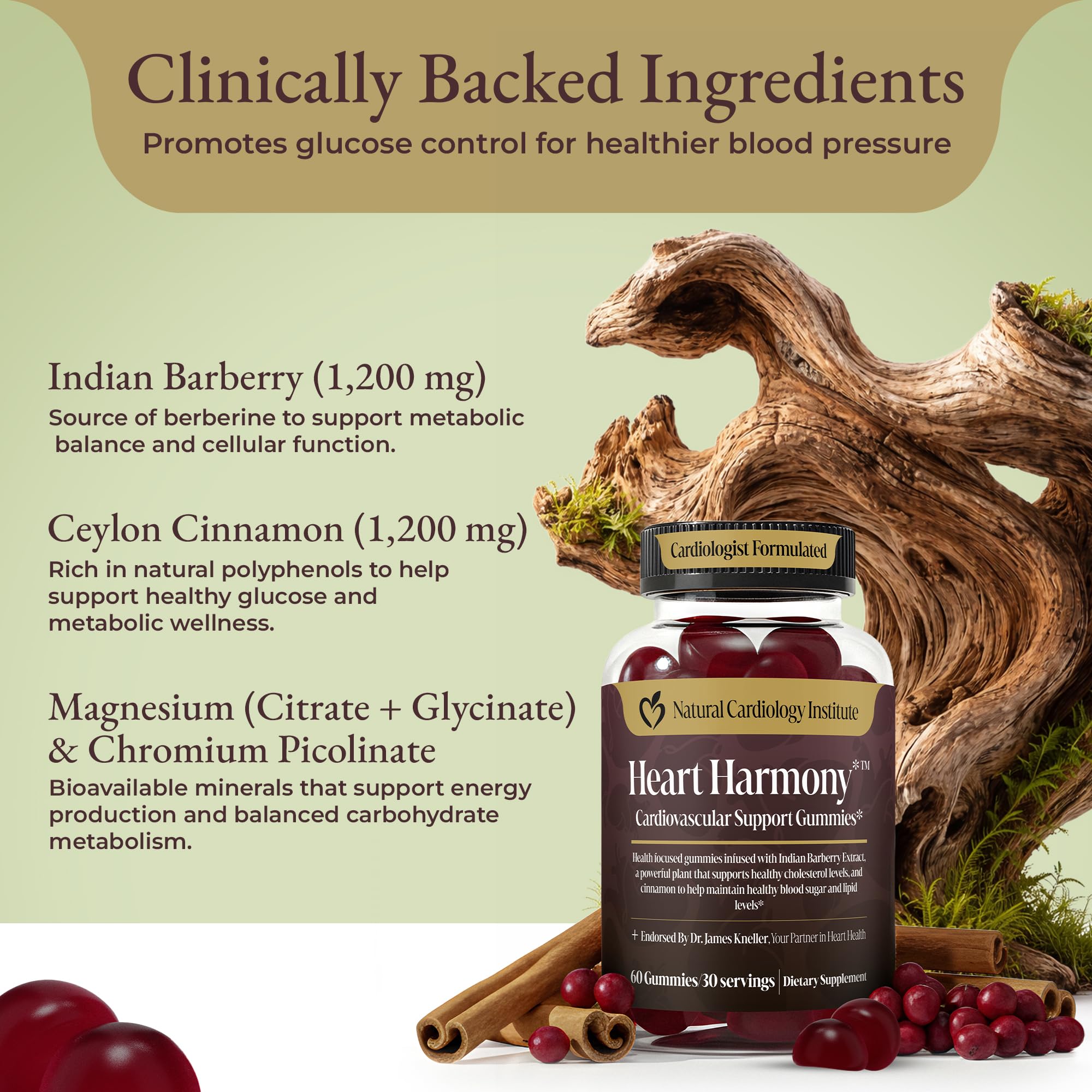 Heart Harmony label emphasizing organic ingredients and third-party testing.