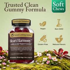 Heart Harmony gummies on a serving dish for a daily routine by Natural Cardiology Institute.