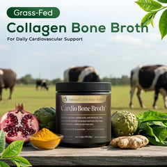 Natural Cardiology Institute Cardio Bone Broth Vanilla packaging close-up and label.