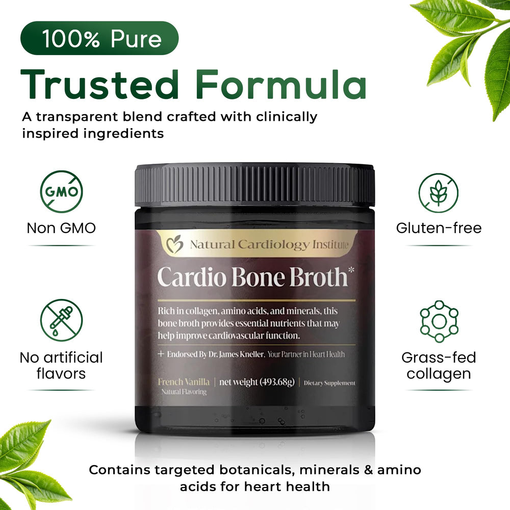 Natural Cardiology Institute Cardio Bone Broth Vanilla smoothie option for a nutritious start.