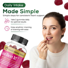 Just Beet It CoQ10 gummies close-up emphasizing energy and circulation support.