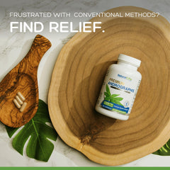 Natural Cure Labs bottle pouring shot showing capsule count and easy use