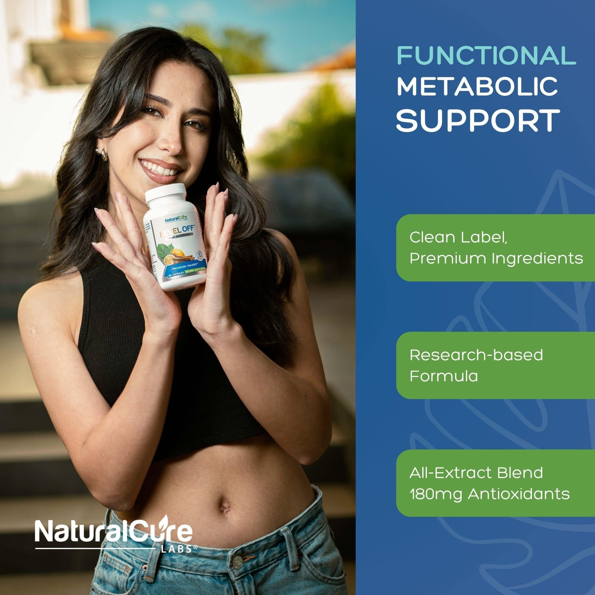 Natural Cure Labs Level Off packaging box with Made in USA and GMP seal.
