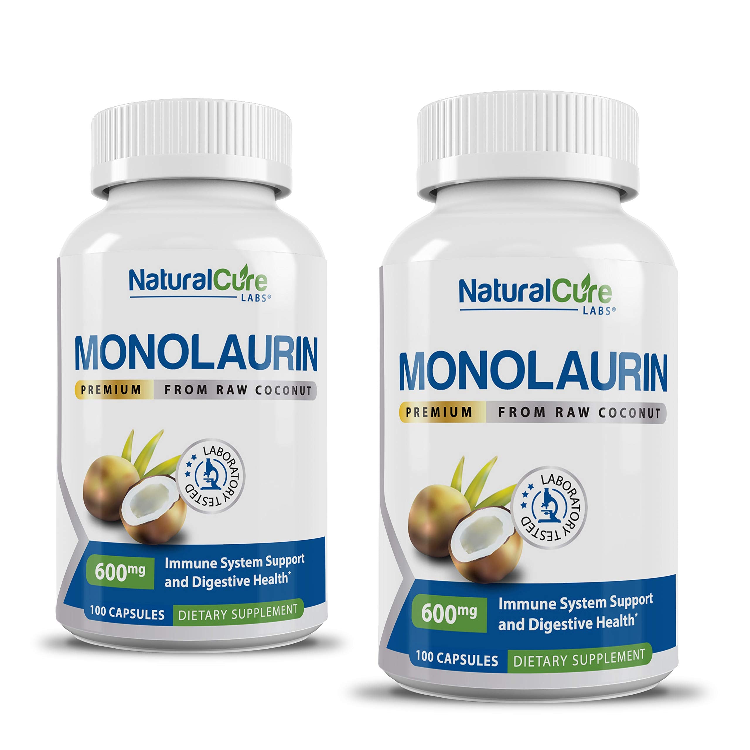 Natural Cure Labs monolaurin 600mg bottle, premium vegan capsules for daily wellness