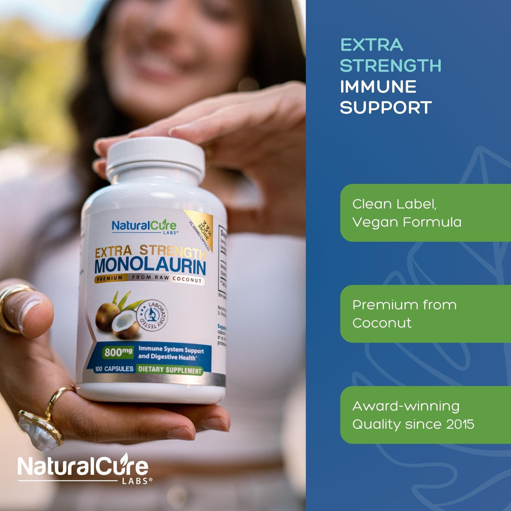 Natural Cure Labs monolaurin label highlights vegan and gluten-free clean-label