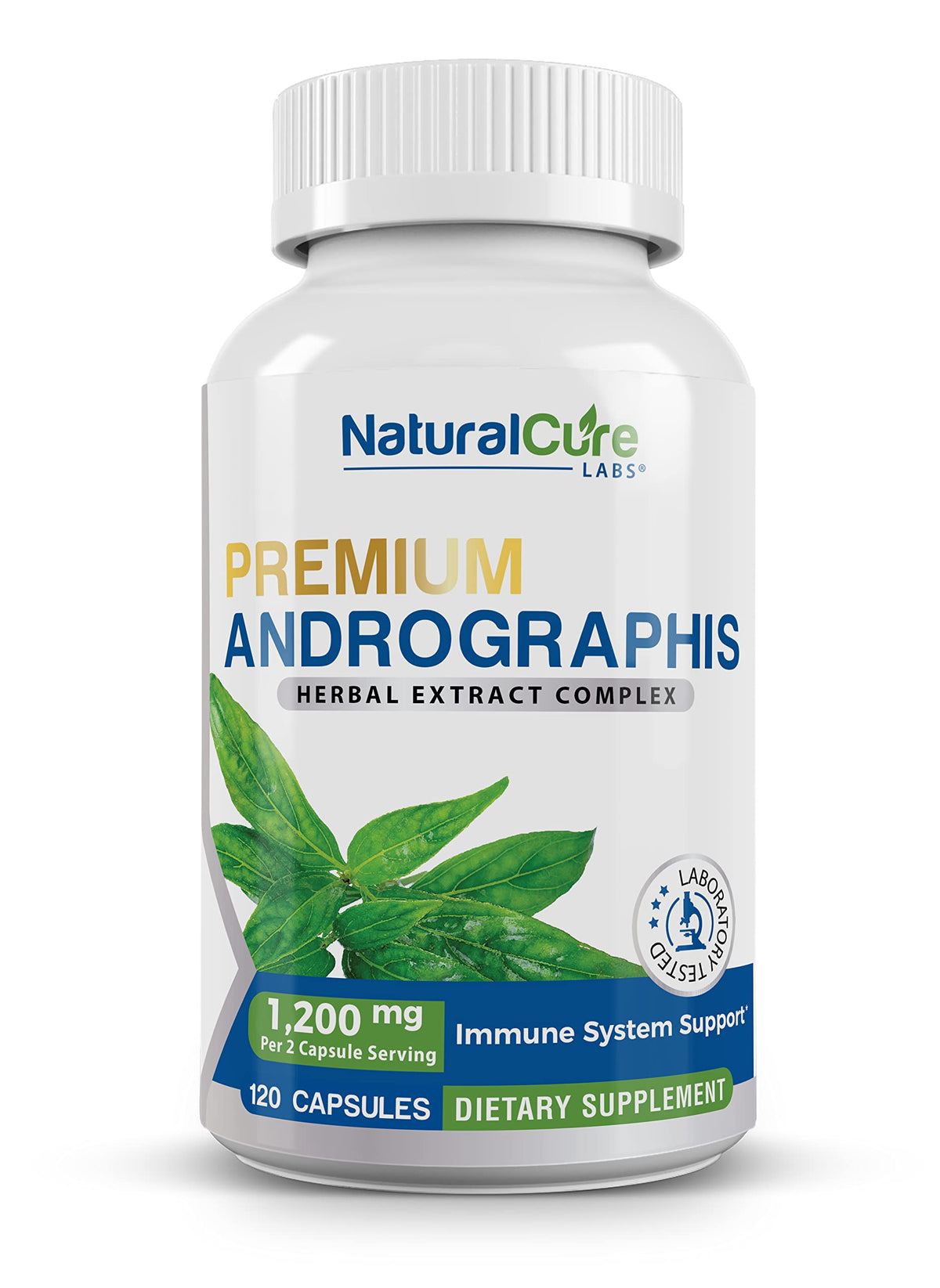 Natural Cure Labs Premium Andrographis bottle front showing 1,200mg formula for immune support
