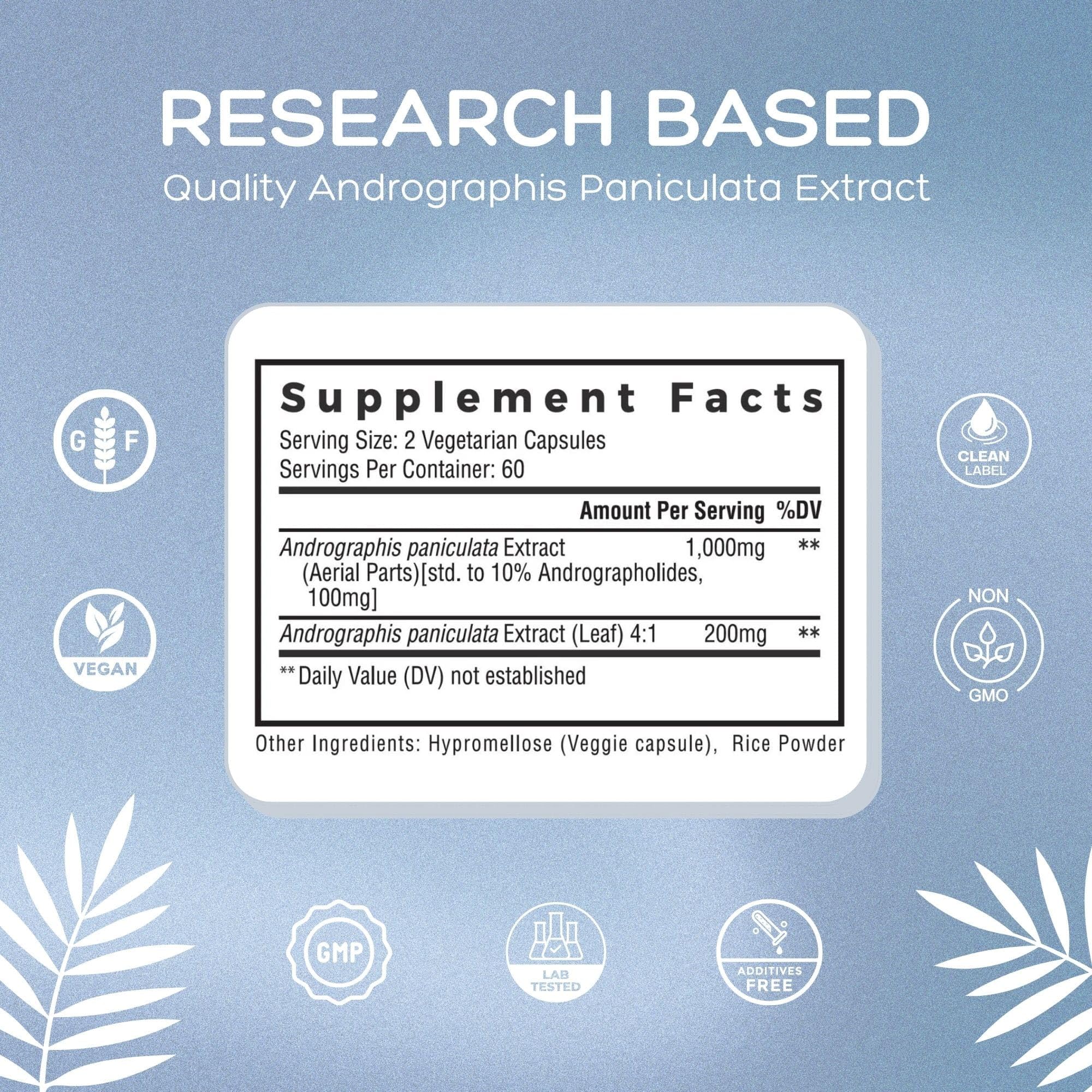 Natural Cure Labs Andrographis ingredients panel with premium herbal extract
