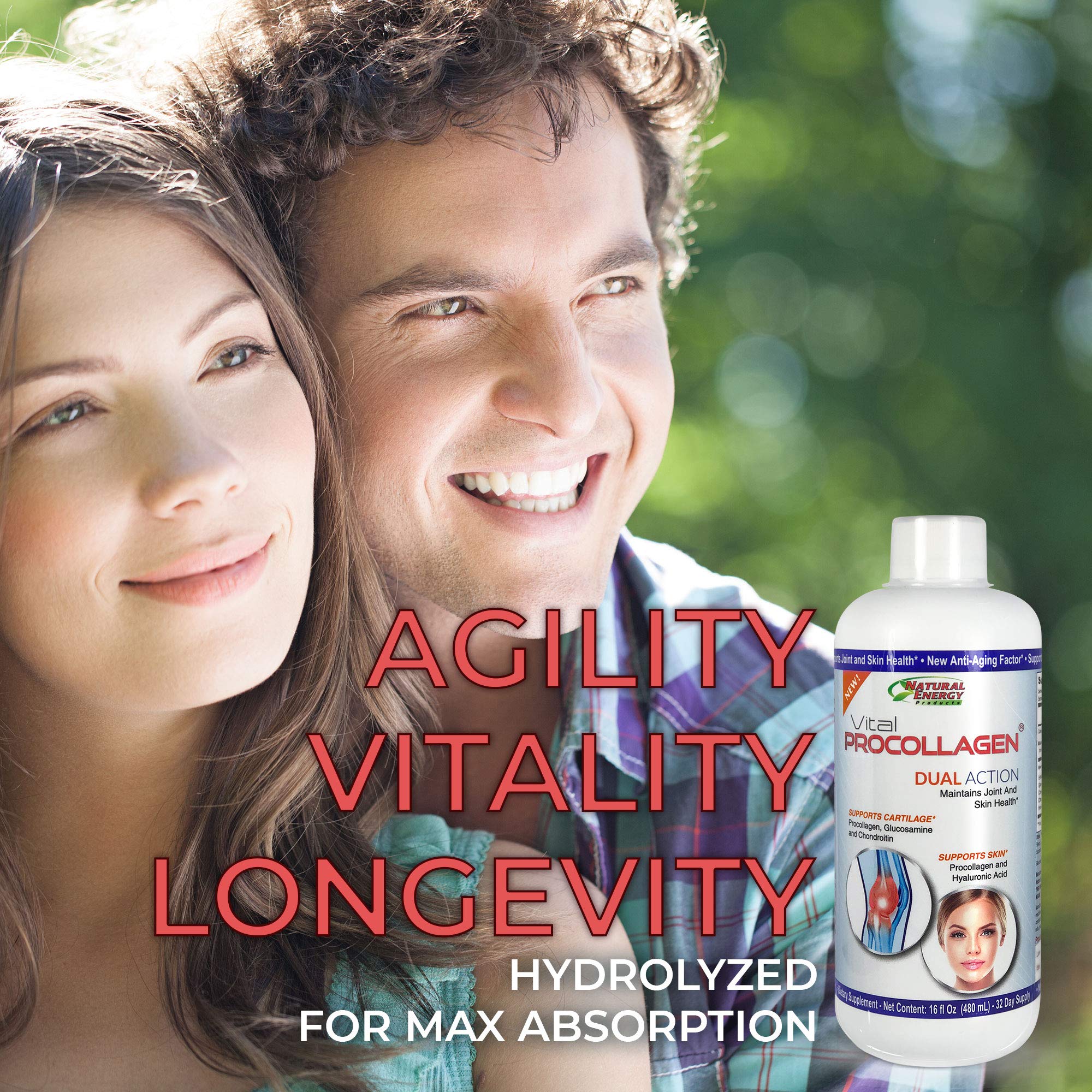 Natural Energy Vital Procollagen snickerdoodle flavor bottle emphasizes tasty, easy-to-use collagen supplement.
