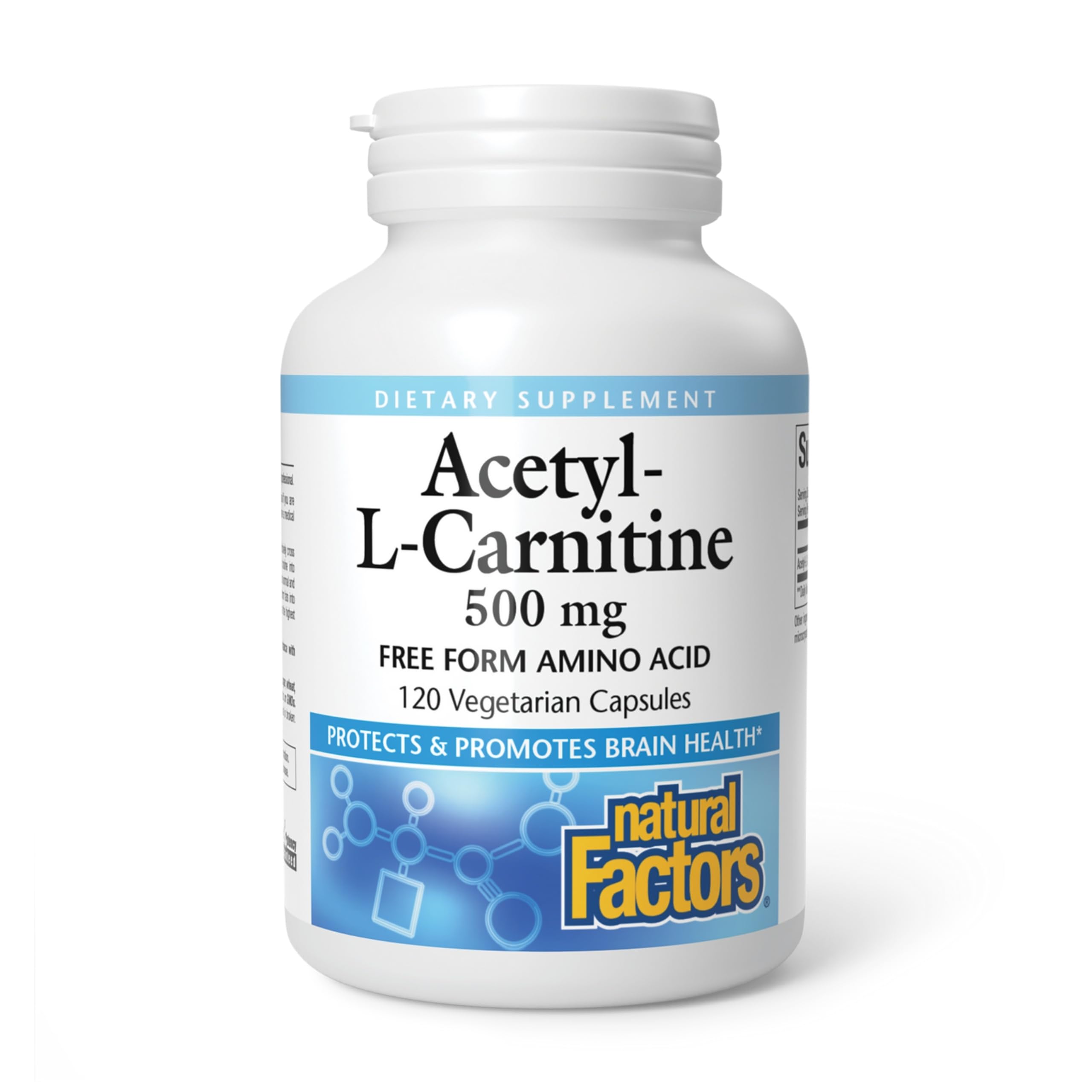 Natural Factors Acetyl L-Carnitine 500 mg bottle highlighting memory and focus support