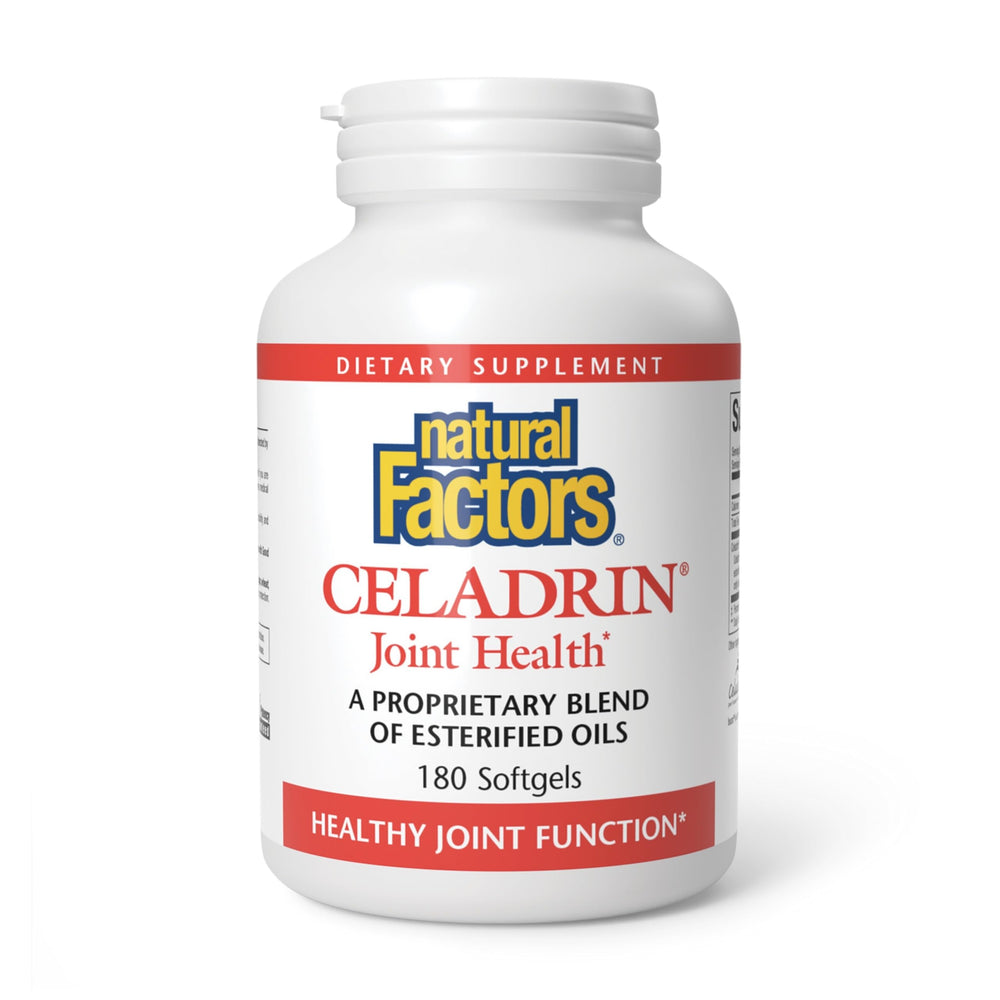 Natural Factors Celadrin softgels in bottle support daily mobility.