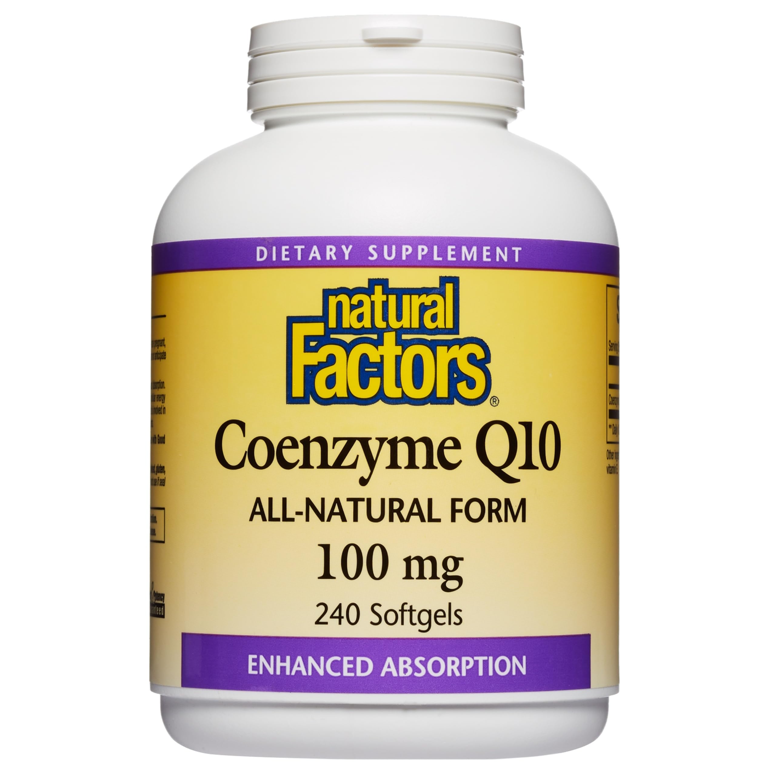 Natural Factors CoQ10 bottle front showing high-absorption formula