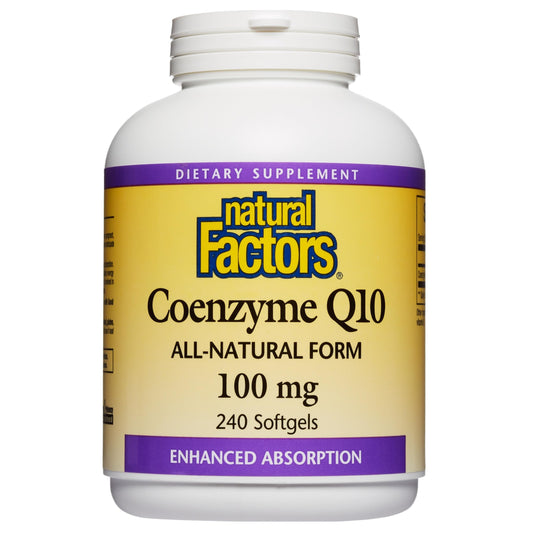 Natural Factors CoQ10 bottle front showing high-absorption formula