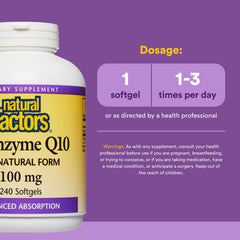 Natural Factors CoQ10 capsules detail with Ubiquinone and rice bran oil