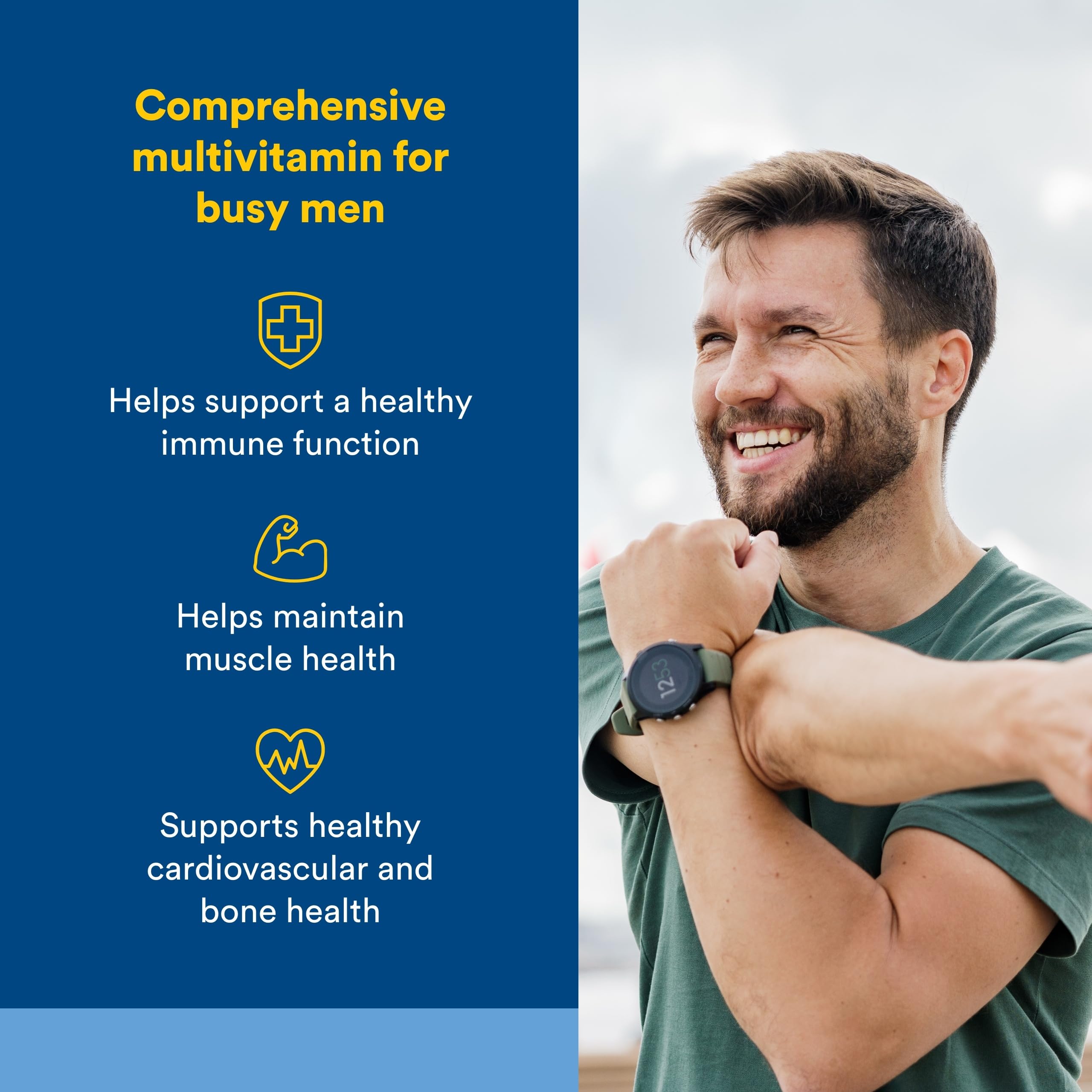 Natural Factors Men's Multivitamin tablets close-up highlighting compact capsules for daily wellness