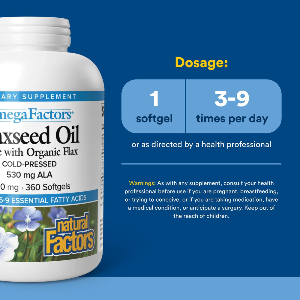 Natural Factors Omega Factors flaxseed oil capsules for convenient, measured servings.