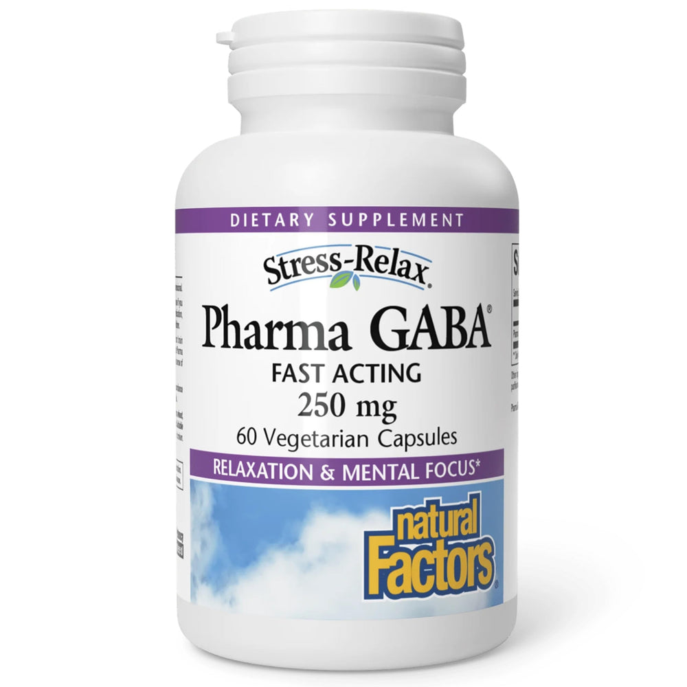 Natural Factors Pharma GABA chewable tablets packaging showing calm sleep support