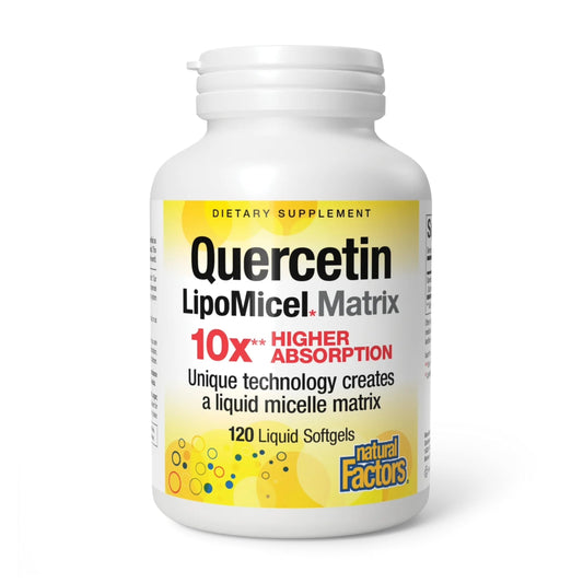 Natural Factors Quercetin softgels close-up for daily immune support.