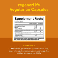 Natural Factors RegenerLife ingredients r-lipoic acid supporting mitochondria function.