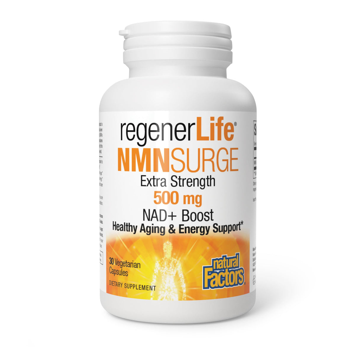 Natural Factors Regenerlife NMN NAD+ Boost bottle with capsules for daily use.