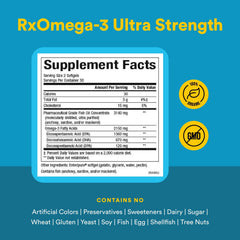RxOmega-3 Ultra Strength label close-up highlighting EPA and DHA