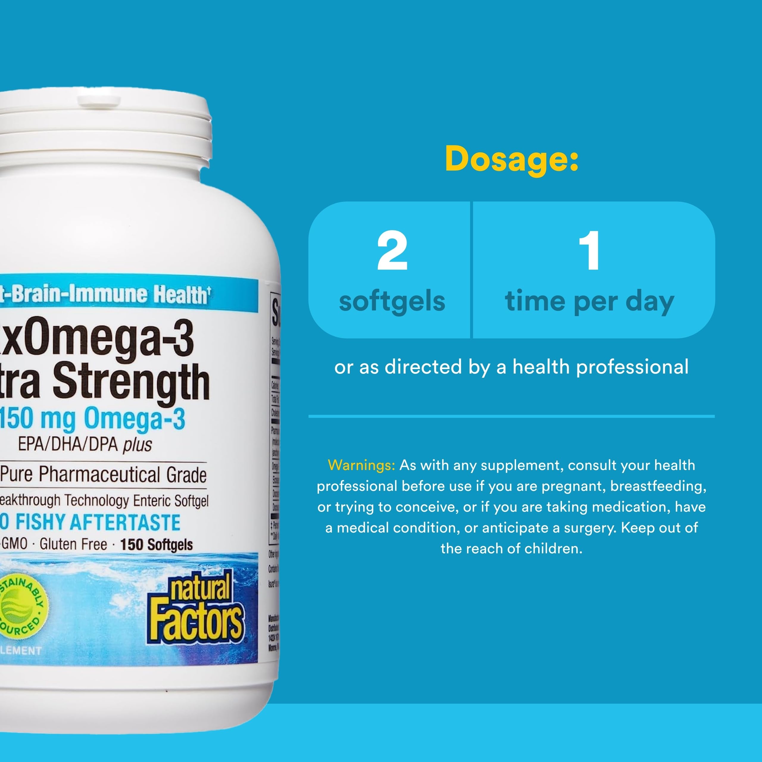 Natural Factors RxOmega-3 Ultra Strength softgels ready to swallow