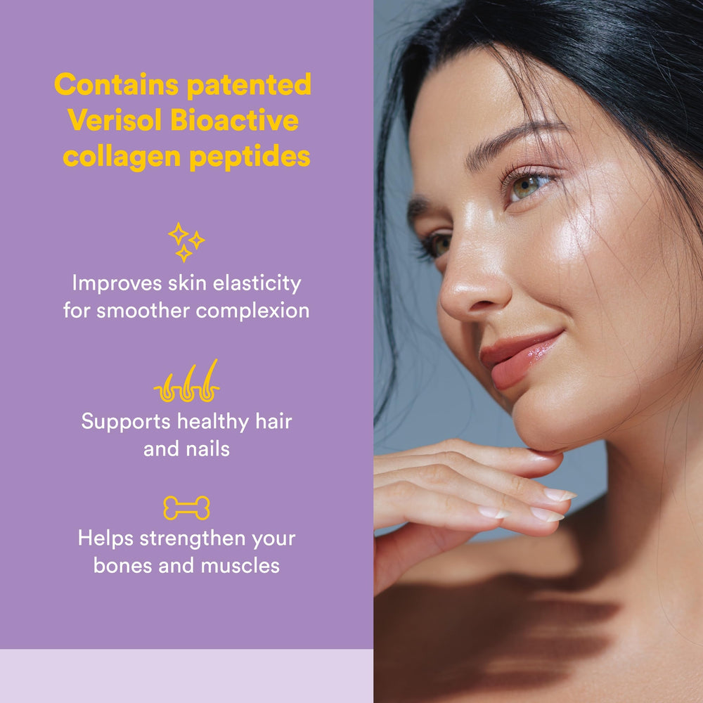 Total Body Collagen powder scoop shows easy daily dosage for hair and nails