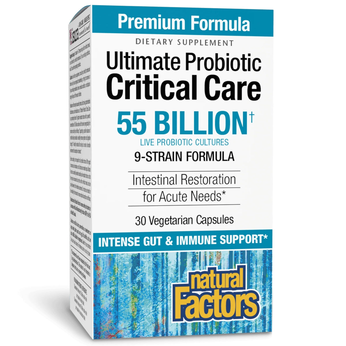 Natural Factors Ultimate Probiotic Critical Care bottle shown for daily gut support.