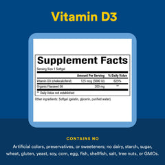 Natural Factors Vitamin D3 bottle with label detailed on wooden surface.