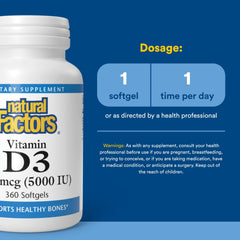 Natural Factors D3 flaxseed oil blend bottle highlighting absorption benefits.