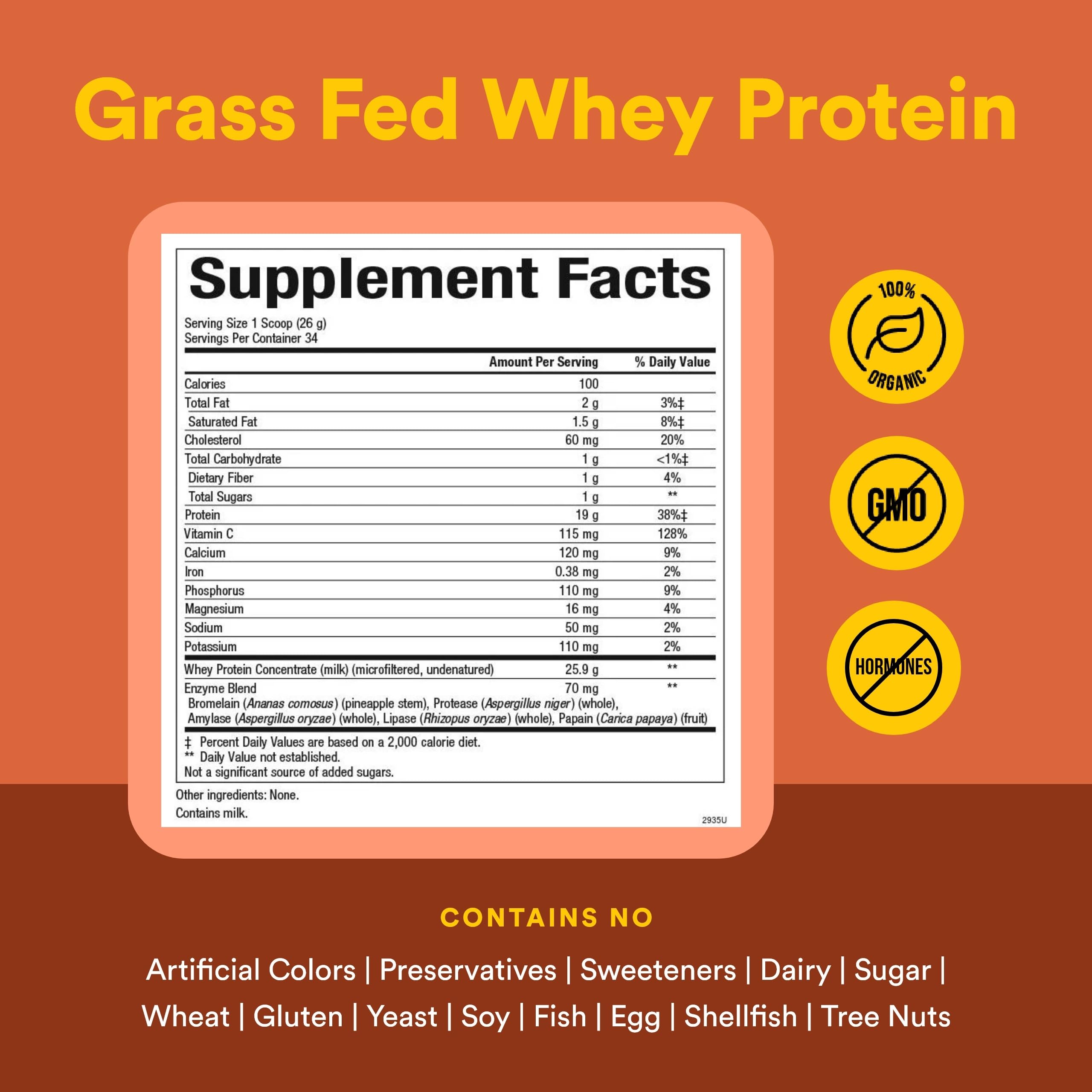 Natural Factors nutrition facts panel showing 18g protein per serving