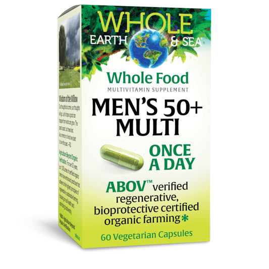 Natural Factors Whole Earth & Sea Men 50+ bottle for daily vitality support.
