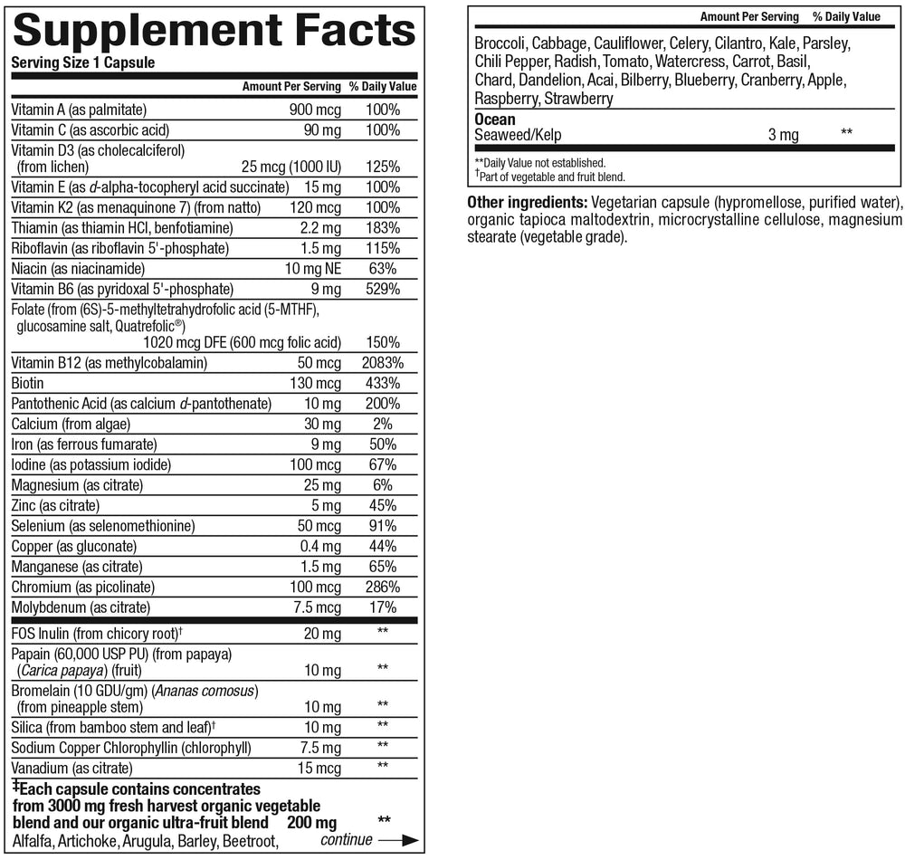 Natural Factors Whole Earth & Sea Women's multivitamin packaging label for daily wellness.