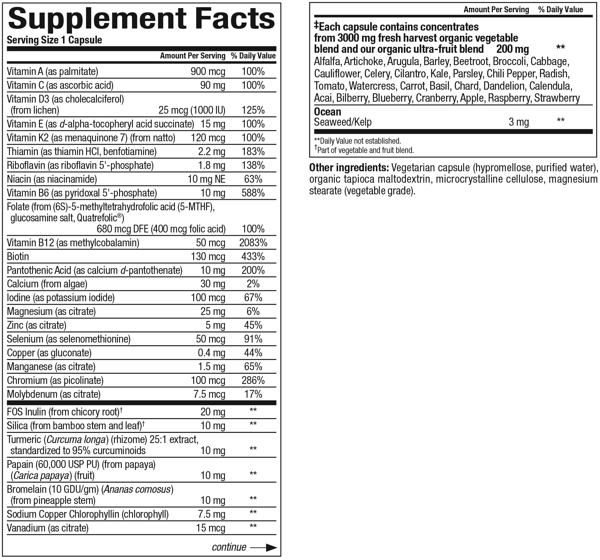 Natural Factors Women's 50+ capsules highlight digestive support through enzymes and prebiotic fiber.