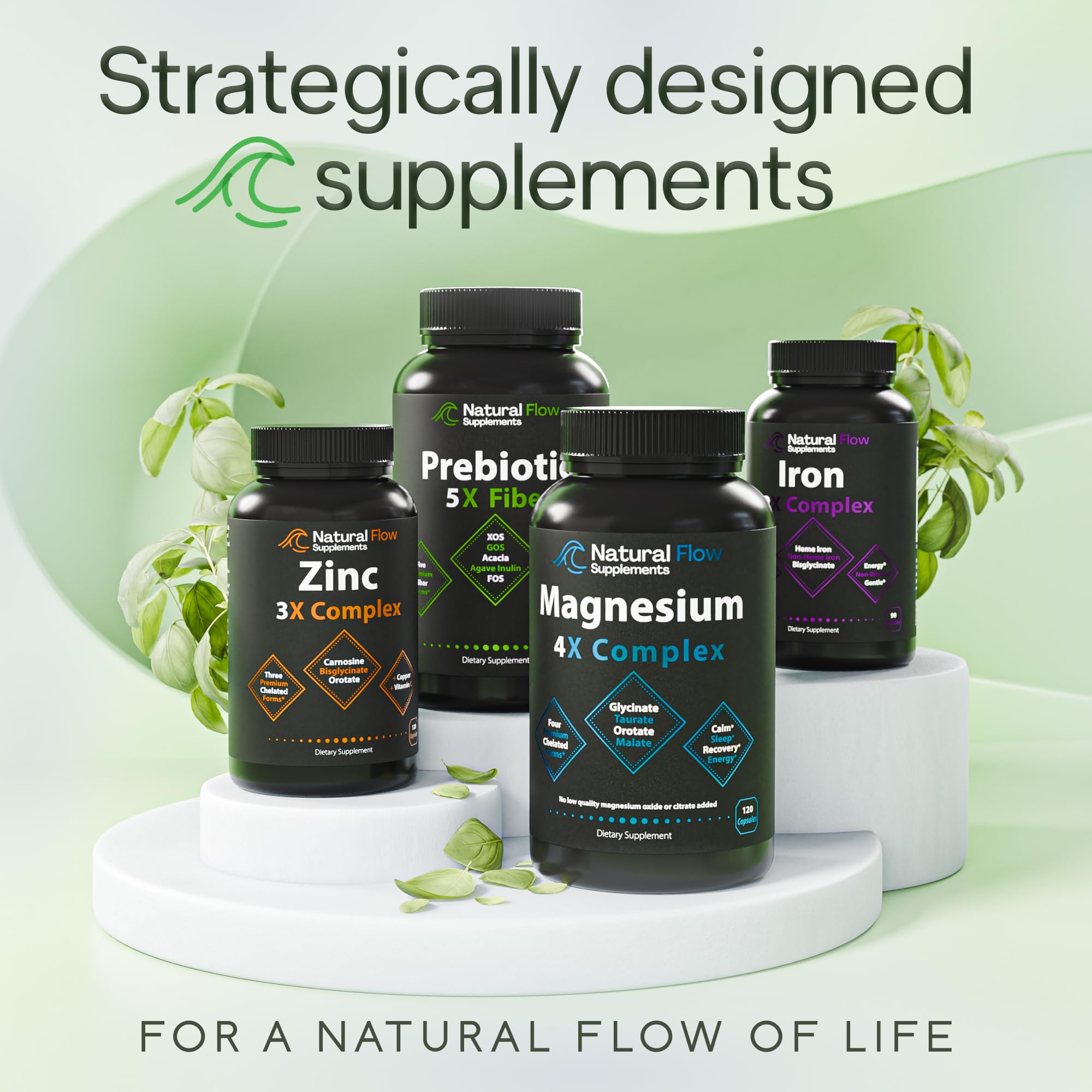 Natural Flow 5X Fiber bottle beside a glass of water ready to take