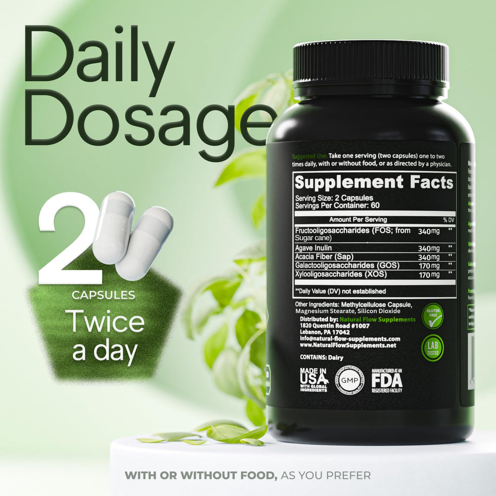 Two Natural Flow 5X Fiber capsules set for daily routine