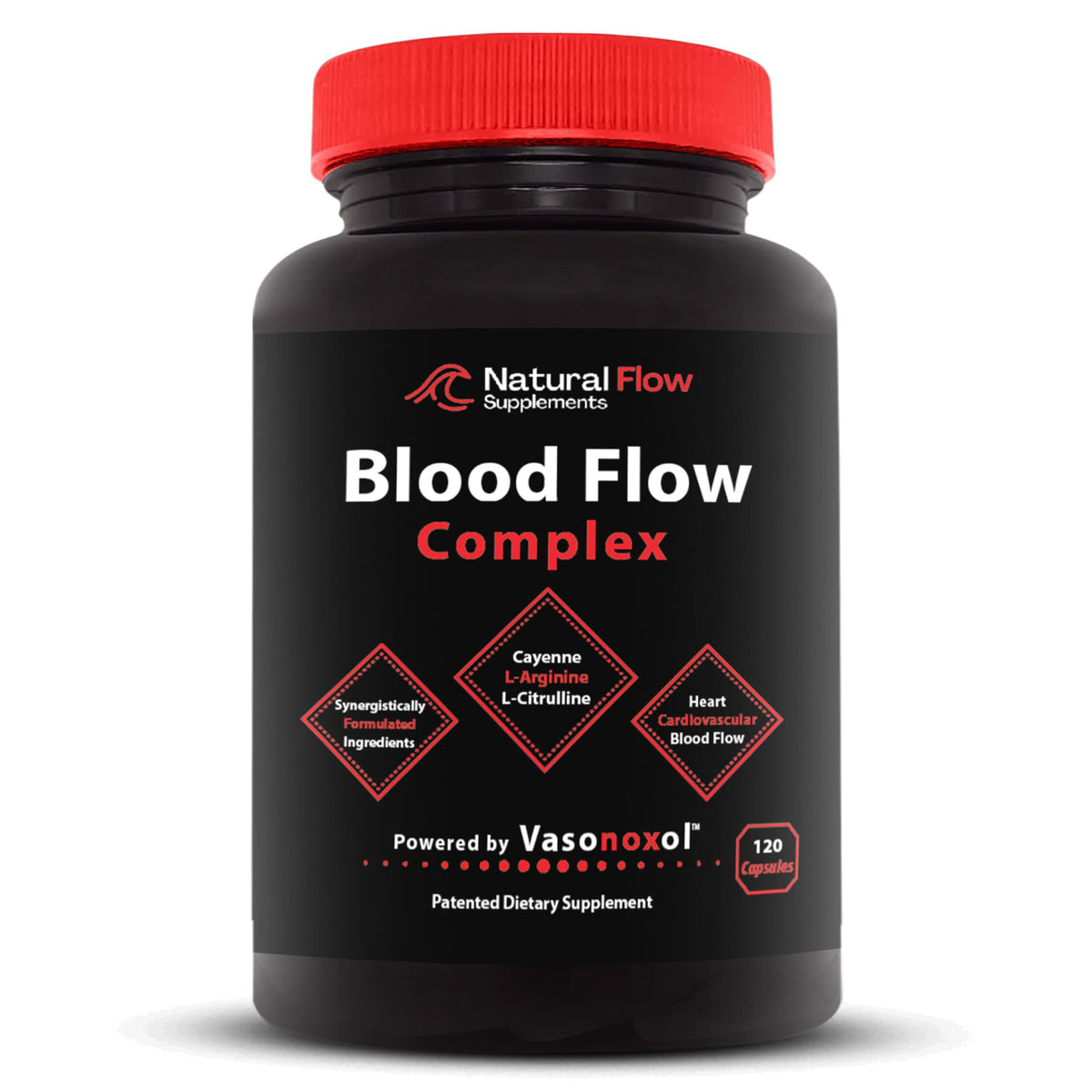 Natural Flow Blood Flow Complex bottle highlighting cayenne and ginkgo for circulation support.