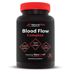 Natural Flow Blood Flow Complex bottle highlighting cayenne and ginkgo for circulation support.