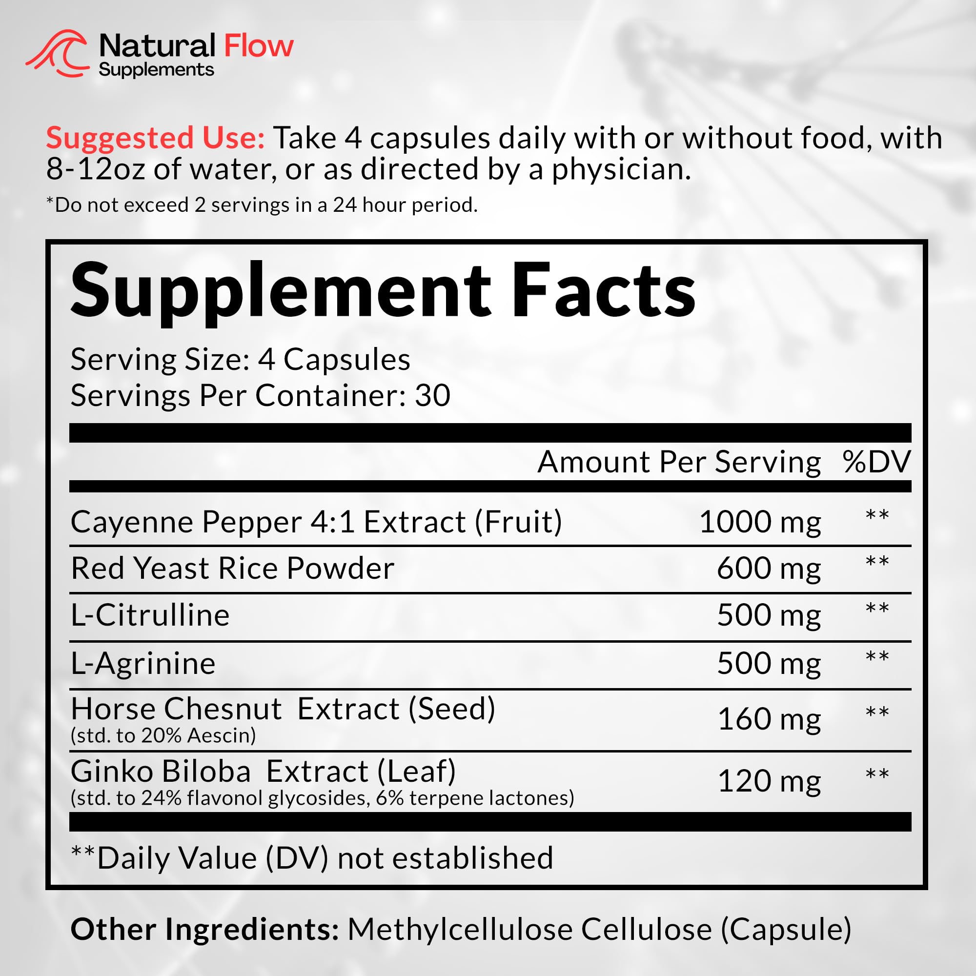 Natural Flow Blood Flow Complex capsules ready for daily circulatory wellness.