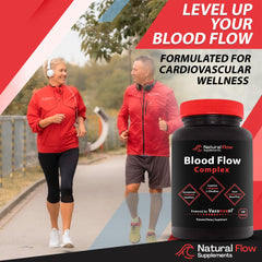 Close-up of Natural Flow Blood Flow Complex label on a clean background.
