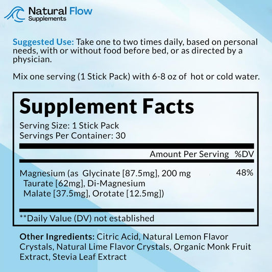 Natural Flow Magnesium Lemon-Lime drink being stirred in glass for sleep support