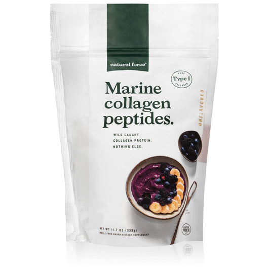 Natural Force Clean Marine Collagen Powder bottle front showing pure protein source for joints and skin.