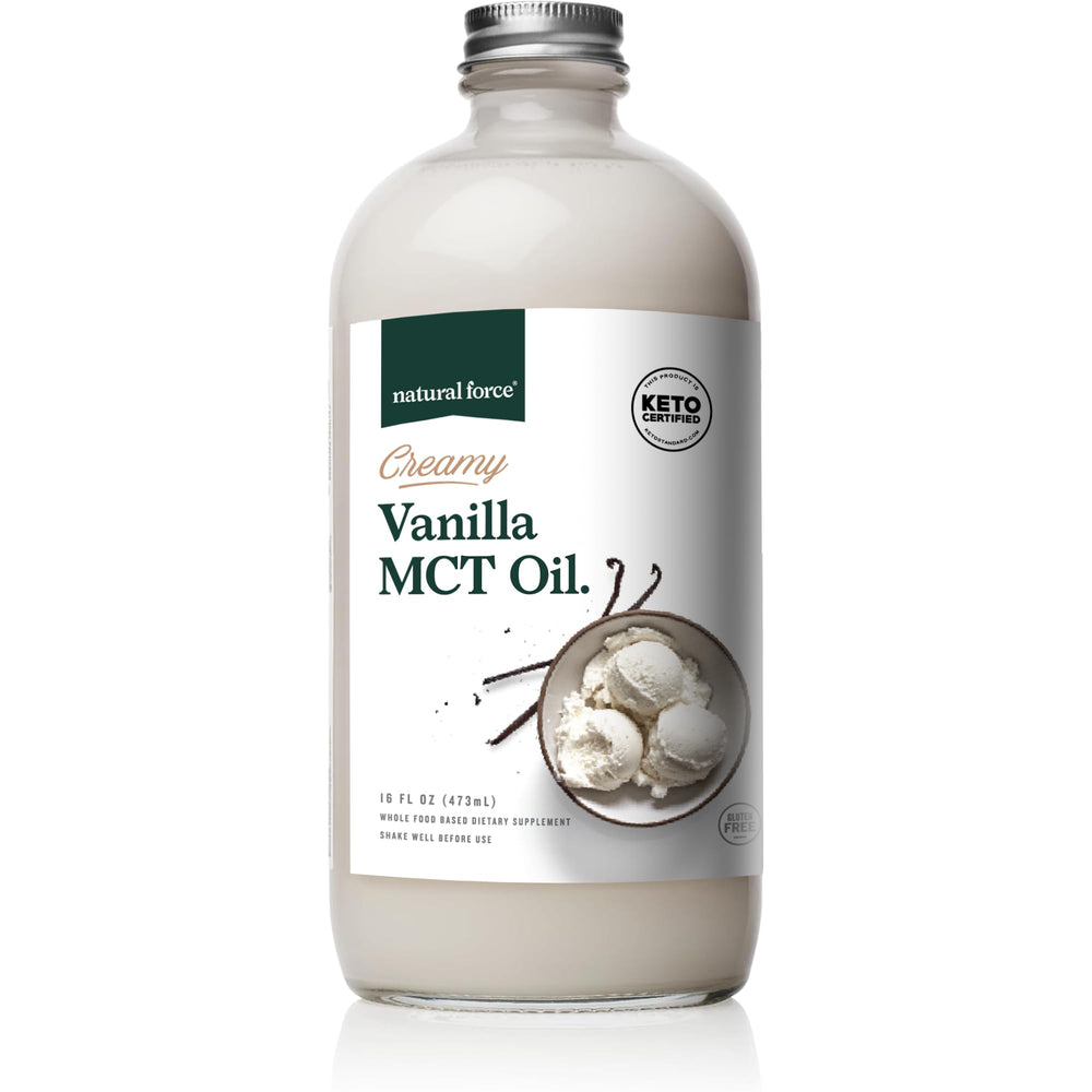 Natural Force Creamy Vanilla MCT Oil bottle ready for daily use.