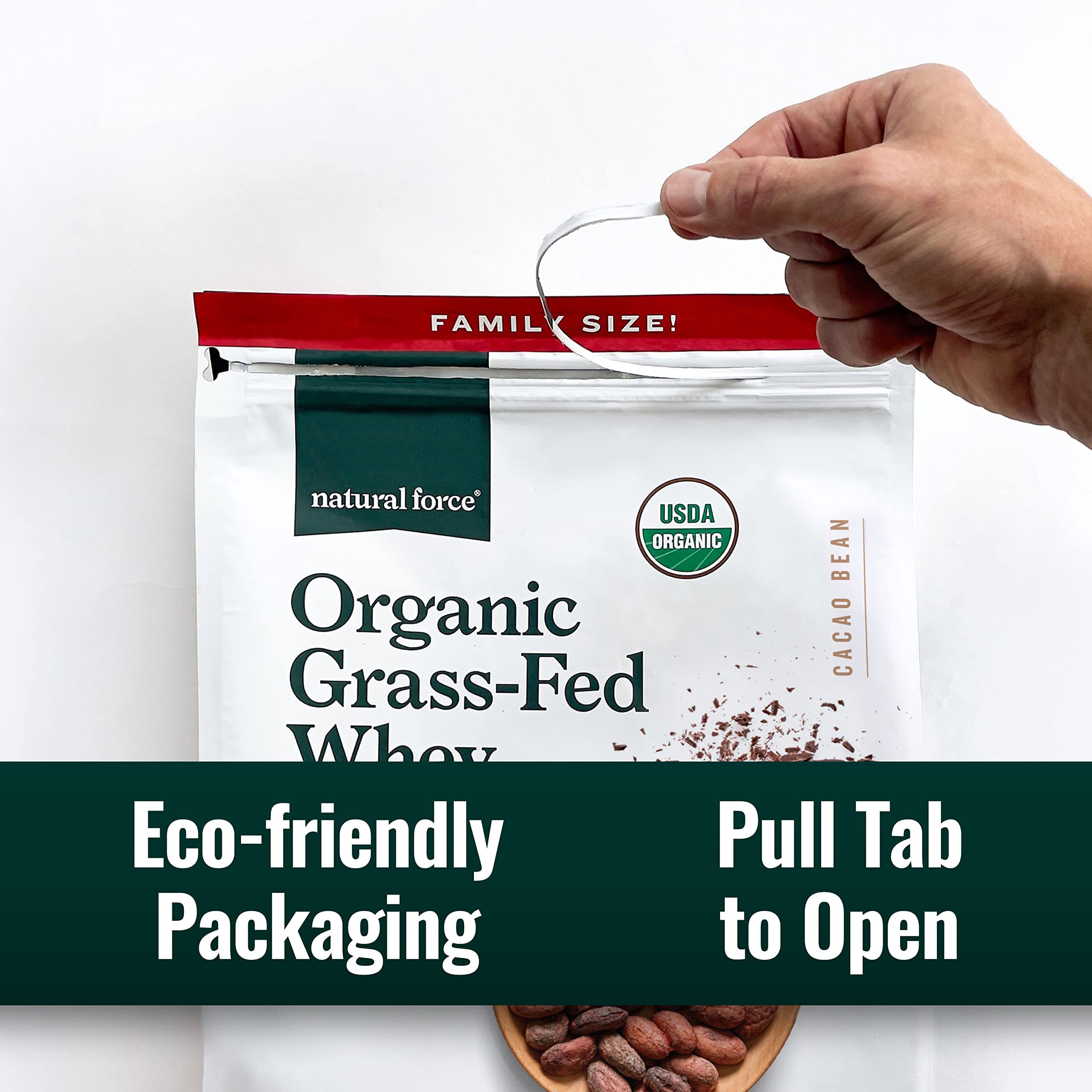 Natural Force packaging pull tab on the front for easy opening.