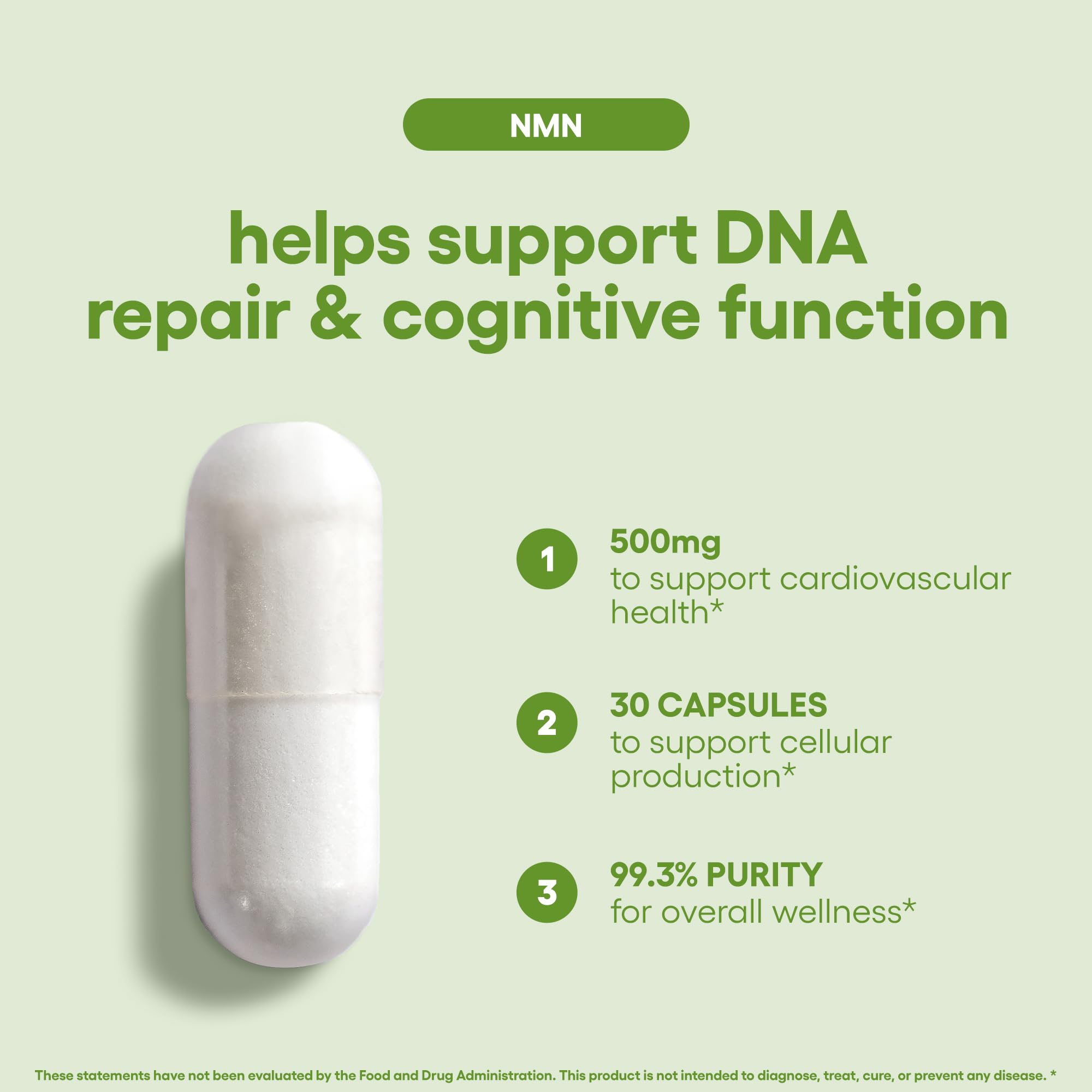 Natural Foundation NMN 500mg box front emphasizes packaging and trust signals.