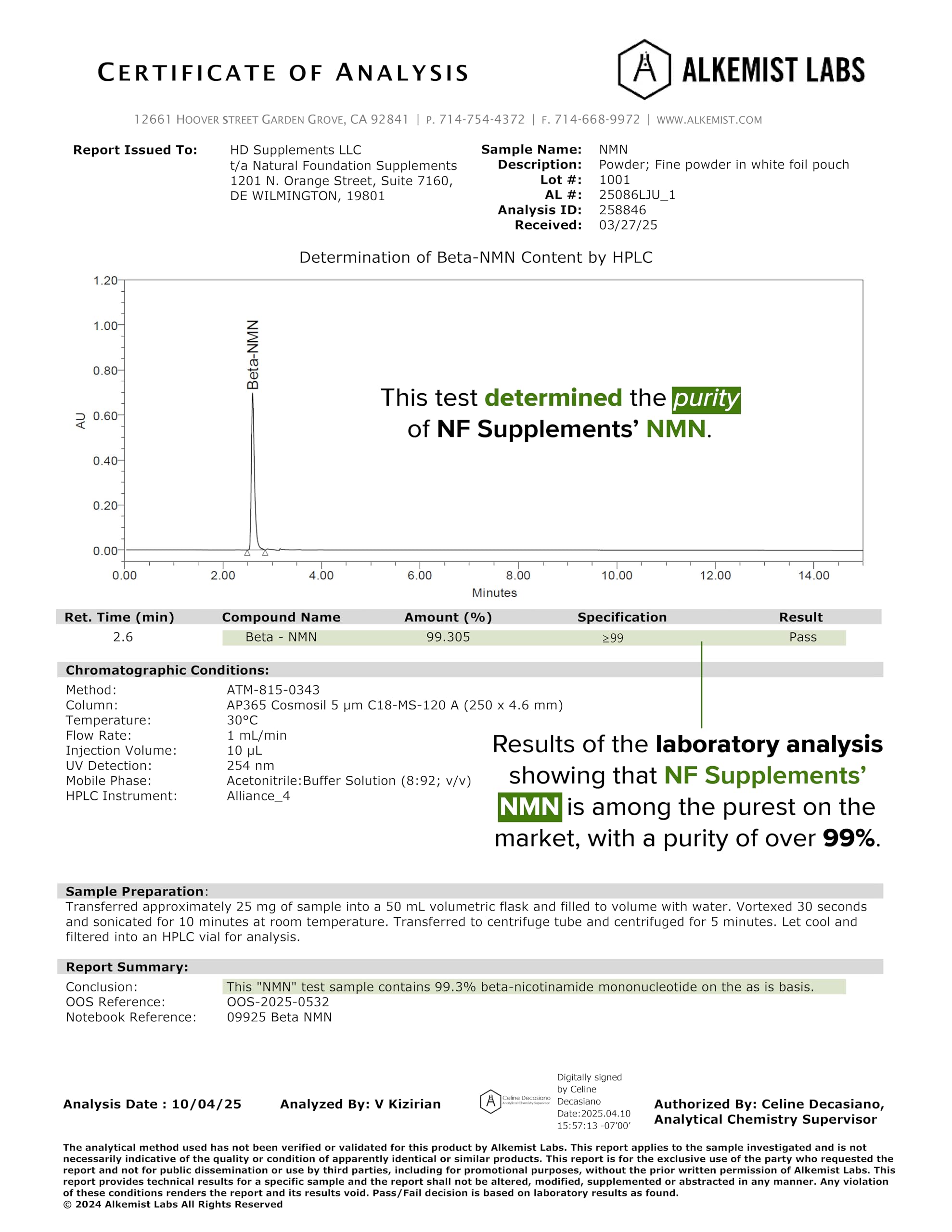 Natural Foundation NMN 500mg nutrition panel highlights serving size.