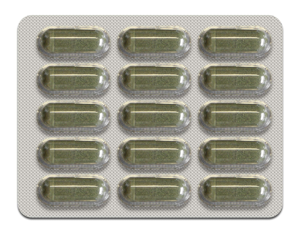 Clean ingredients badge on capsule bottle communicates freedom from fillers and additives.